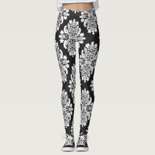 Leggings Las polainas de las mujeres negras del damasco