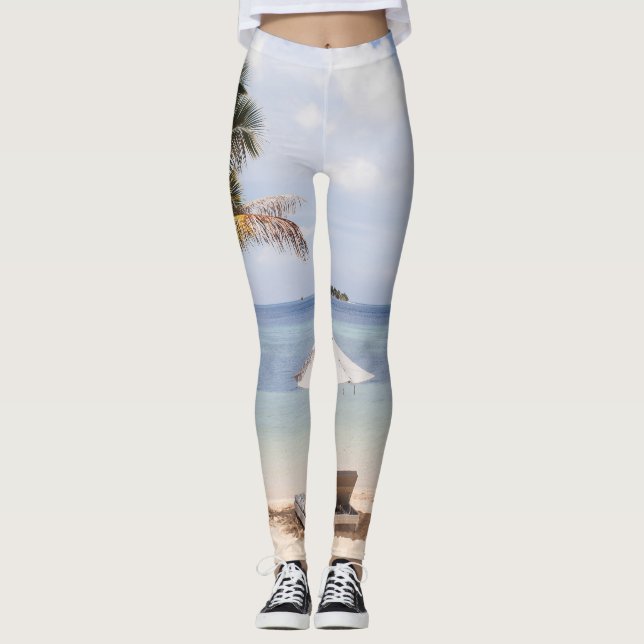 Leggings Las sombrillas tropicales son blancas y de palma. (Anverso)