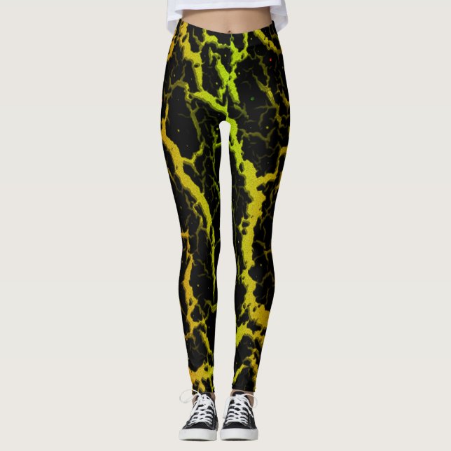 Leggings Lava Espacial Agrietada - Naranja/Lima (Anverso)