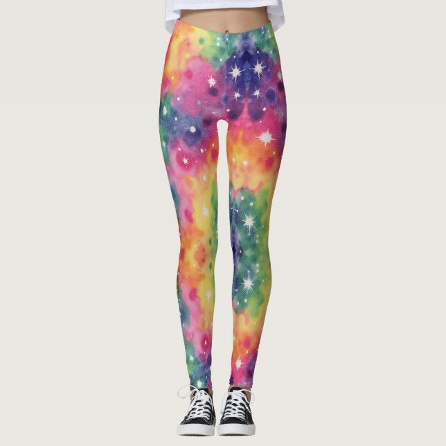 Leggings Lavabos de galaxia verde amarilla Naranja rosa (Anverso)