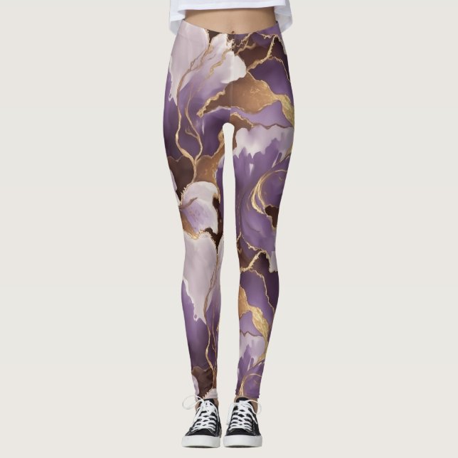 Leggings lavanda abstracta y dorado (Anverso)