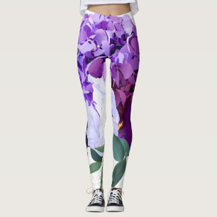 Leggings Lavanda de piernas femeninas Hibiscus en blanco