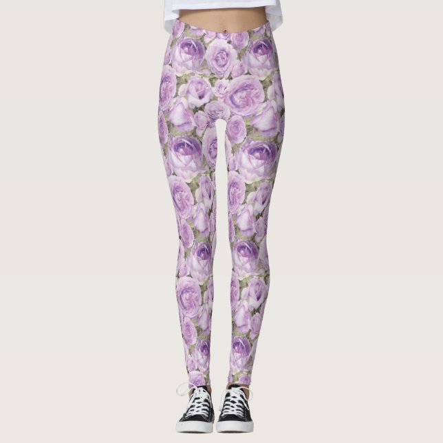 Leggings Lavanda floral de Moda y patrón Rosa púrpura (Anverso)
