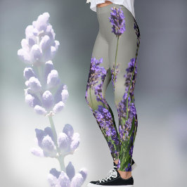Leggings Lavanda Flores Florales Botánicas Leyendas Gris