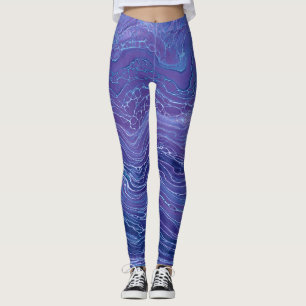 Leggings Lavanda Marble de encaje azul Abstracción acrílica