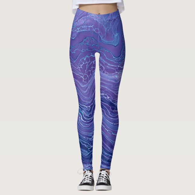 Leggings Lavanda Marble de encaje azul Abstracción acrílica (Anverso)