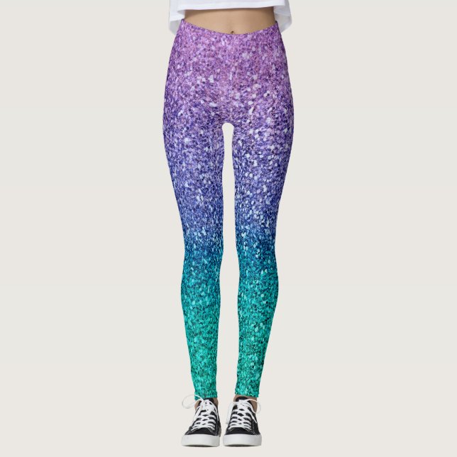 Leggings Lavanda Morado y Verde azulado Aqua Green Sparkly  (Anverso)