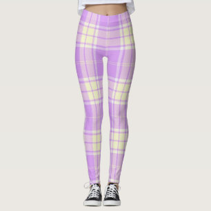 Leggings Lavanda y polainas amarillas de la tela escocesa