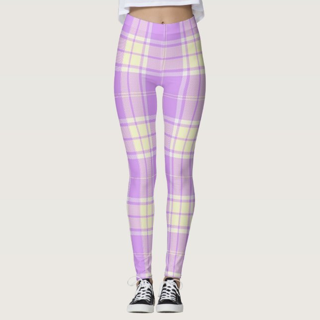 Leggings Lavanda y polainas amarillas de la tela escocesa (Anverso)