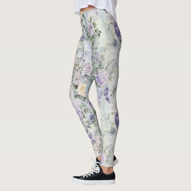 Leggings Lavender Purple Cream Romantic Floral (Izquierda)