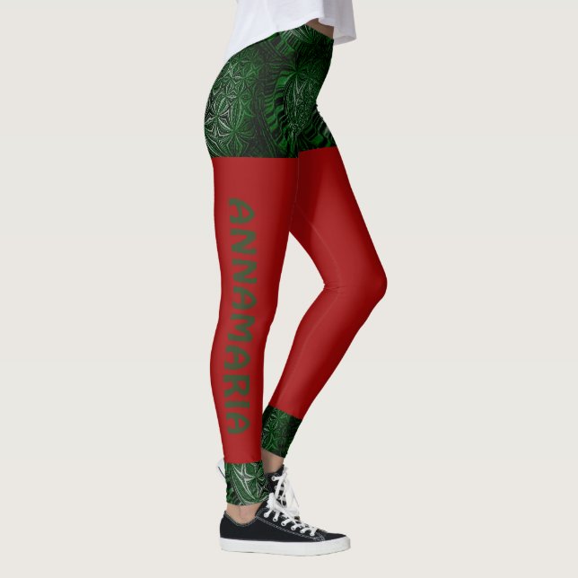 Leggings LavishlyOn Fun Script Red Green Shorts Navidades (Derecha)