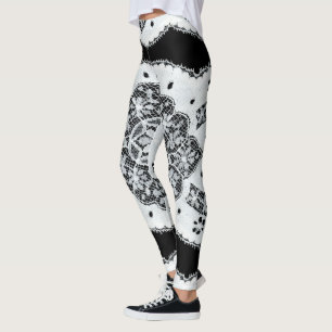 Leggings Lazo de cosecha negra y blanca