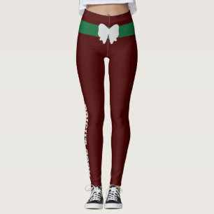 Leggings Lazo de Navidad personalizado de color rojo oscuro