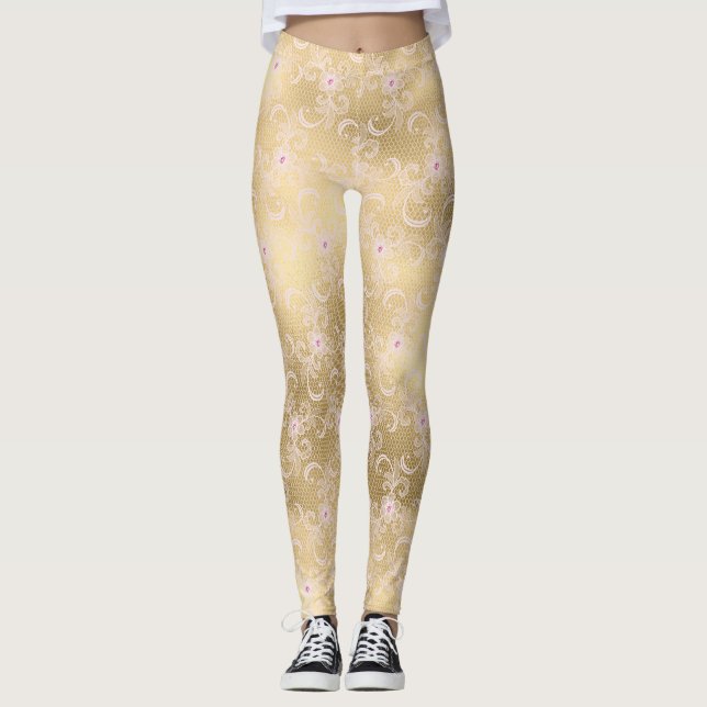 Leggings Lazo floral rosado dorado (Anverso)