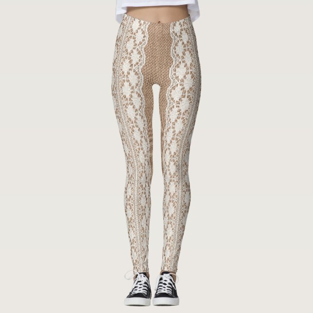 Leggings Lazo fuera de blanco: Textura de Burlap (Anverso)