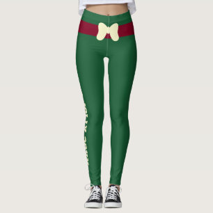 Leggings Lazo personalizado de Navidad Burdeos Marfil Cazad