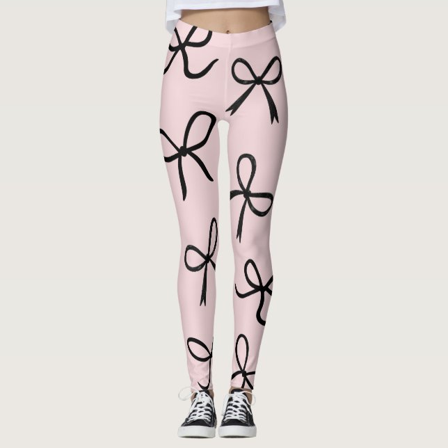 Leggings Lazos Pequeños Negros Lindos de Moda Rosa (Anverso)