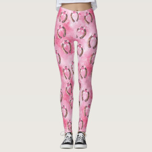 Leggings Lazos rosados femeninos herraduras de caballo