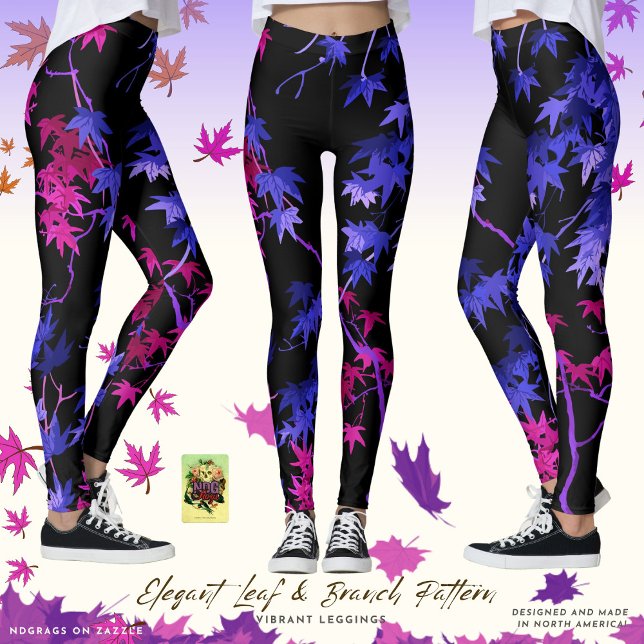 Leggings Leaf elegante y ramas Patrón vibrante piernas vibr (Subido por el creador)