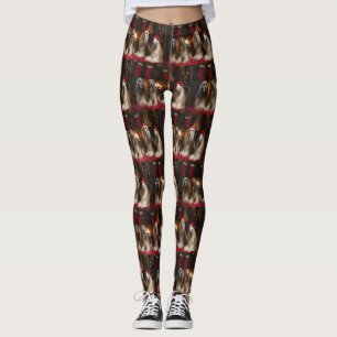 Leggings Lebrel afgano junto a la chimenea Navidad