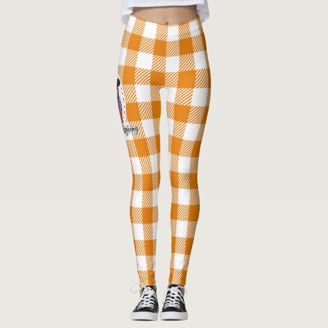 Leggings Lechuza peregrina sobre Naranja sembrada - Feliz D (Anverso)