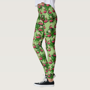 Leggings Lechuzas De Barn, Hojas Y Flores De Lotus Rosa,