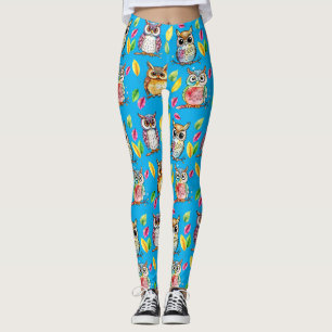 Leggings Lechuzas de bosque coloridas y agua de hojas