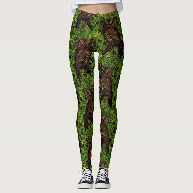 Leggings Lechuzas en el roble, verdes y marrones (Anverso)