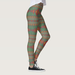 Leggings Legado de diseño geométrico verde del suroeste de