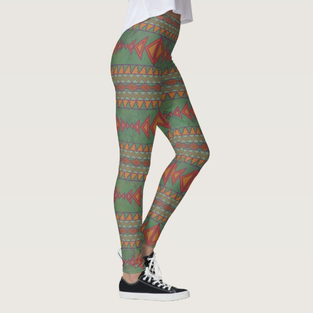 Leggings Legado de diseño geométrico verde del suroeste de  (Derecha)