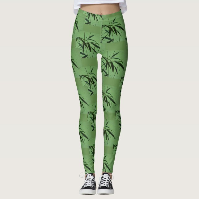 Leggings Legado del patrón de bambú verde (Anverso)