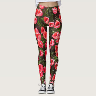 Leggings Legado del patrón de tulipanes rojos
