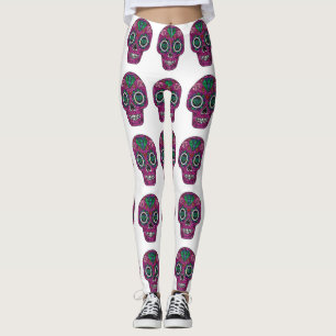 Leggings leggarias de cráneo de azúcar purpurina rosa