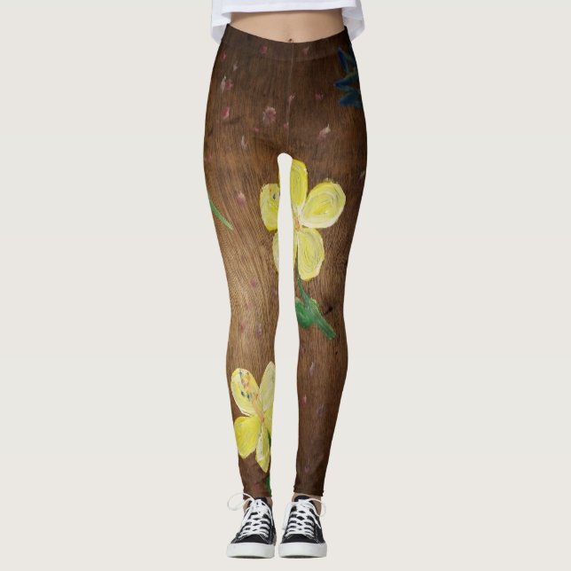 Leggings leggellas de pintura de flores amarillas (Anverso)