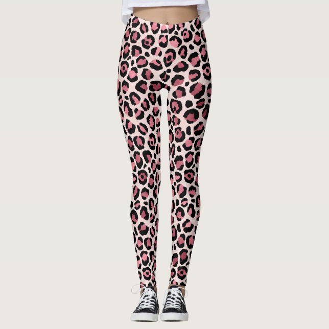 Leggings Leggencias abstractas de leopardo rosa exclusivas (Anverso)