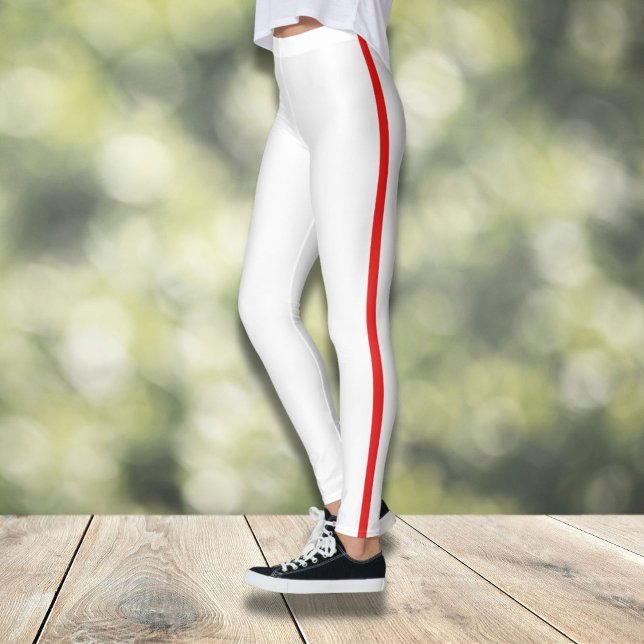 Leggings Leggencias blancas con franja lateral roja (Subido por el creador)
