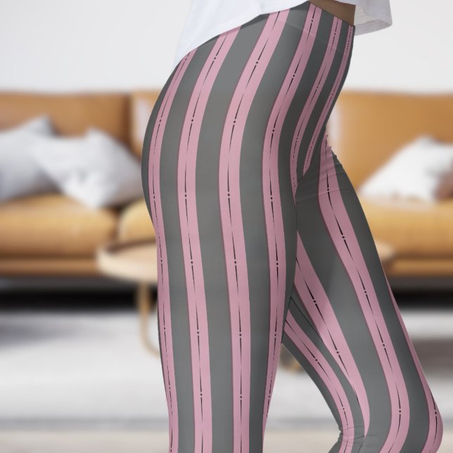 Leggings Leggencias clásicas de patrón de franja gris y ros (Classic Gray and Pink Strip Pattern Leggings)