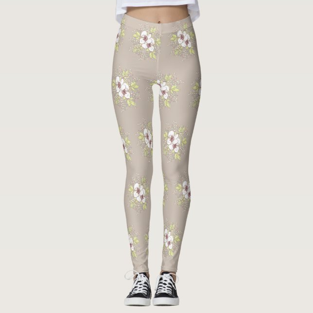 Leggings Leggencias con diseño floral blanco (Anverso)