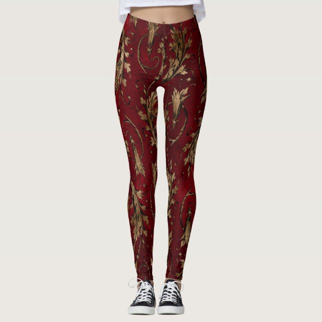 Leggings Leggencias Damascas Rojas y Oro (Anverso)