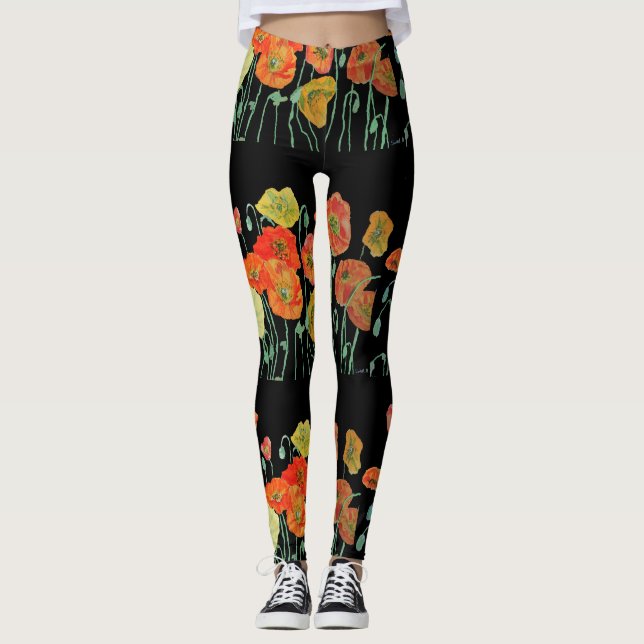 Leggings Leggencias de amapola naranja y negra (Anverso)