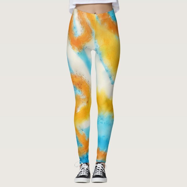 Leggings Leggencias de arte acuáticas azul y dorado Aqua (Anverso)