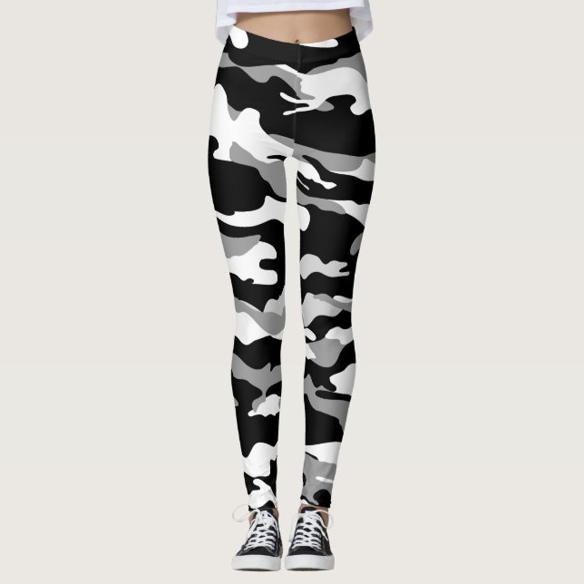 Leggings Leggencias de camuflaje de camo blanco y negro (Anverso)