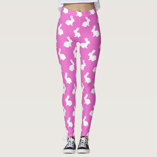 Leggings Leggencias de conejo conejo rosa y blanco (Anverso)