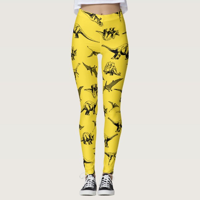 Leggings Leggencias de dinosaurios amarillos (Anverso)