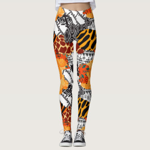 Leggings Leggencias de diseño blanco y naranja de animales