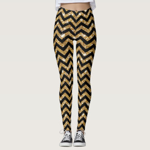 Leggings Leggencias de diseño de cheurones negros y dorados