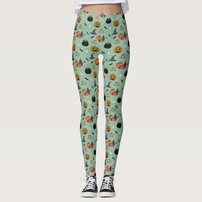 Leggings Leggencias de diseño de Halloween, bats de calabaz (Anverso)