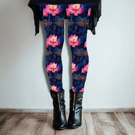 Leggings Leggencias de diseño de libélula y Lotus rosa
