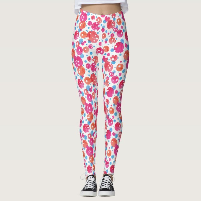 Leggings Leggencias de diseño de puntos rosas, Naranjas y a (Anverso)