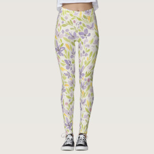 Leggings Leggencias de diseño floral Lavendar y Green Spri